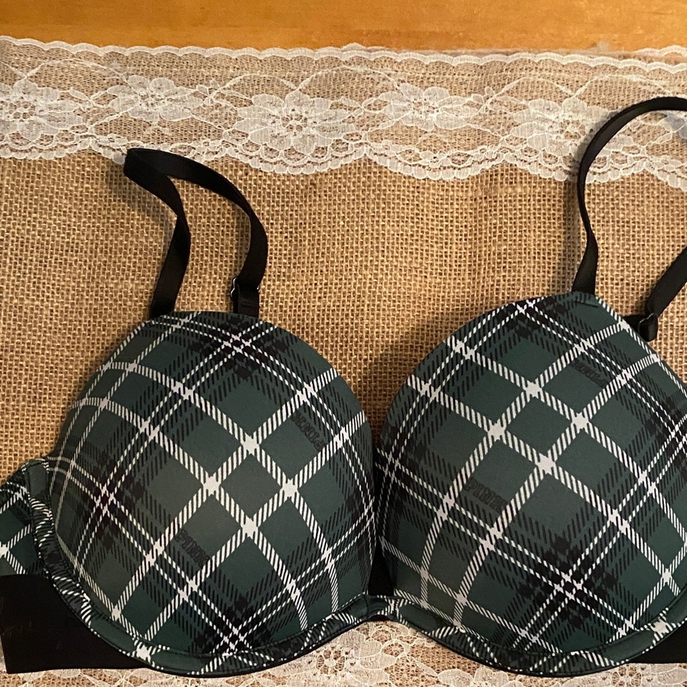 PINK Victoria's Secret Green Plaid Bra